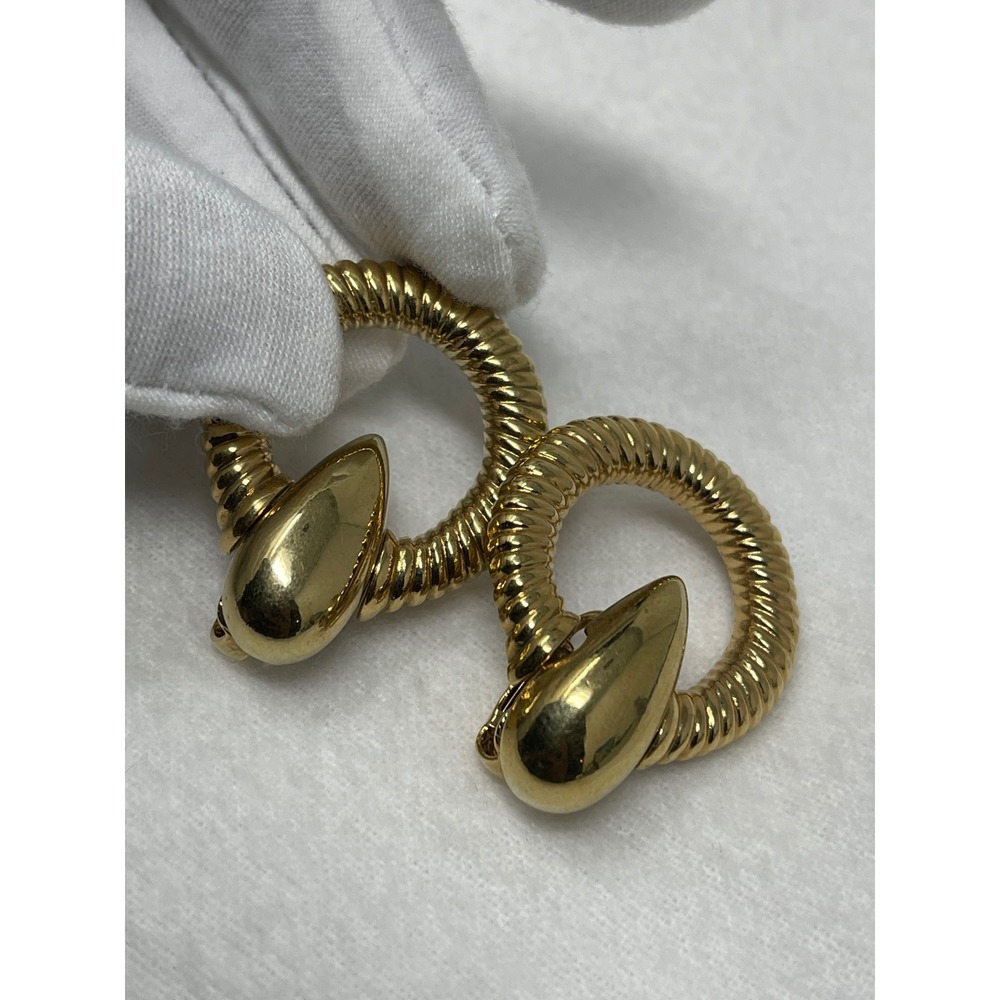 Avon Women Vintage Ribbed Door Knocker Earrings OS Gold Retro Statement - Picture 6 of 7